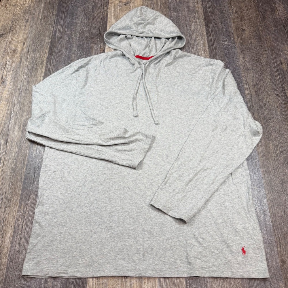 Polo Ralph Lauren Hooded T-Shirt Mens XL Grey Pima Cotton Modal Long Sleeve Logo
